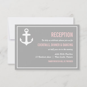 Tarjeta de recepción náutica rosa y gris