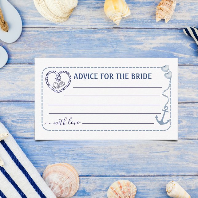 Tarjeta De Recepción Nautical Advice for The Bride Bridal Shower Anchor (Advice for the Bride Enclosure Card | Nautical “Message in a Bottle” Theme)