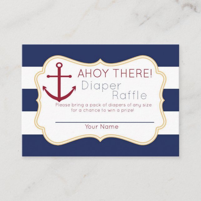 Tarjeta De Recepción Nautical Ahoy Ahí Diaper Raffle Ticket (Anverso)