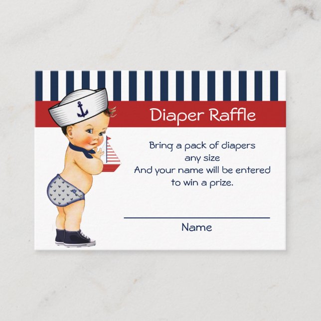 Tarjeta De Recepción Nautical Ahoy es un boy Diaper Raffle Insert (Anverso)