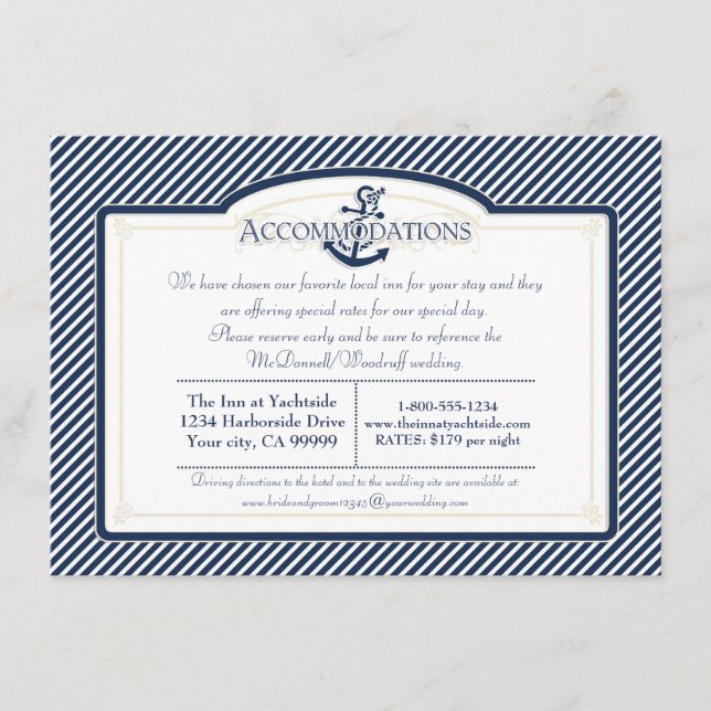 Tarjeta De Recepción Nautical Anchor Boat Diagonal Stripes Swirl Modern (Anverso)