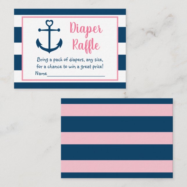 Tarjeta De Recepción Nautical Anchor Násica Nacida Nacida Diaper Raffle (Anverso / Reverso)
