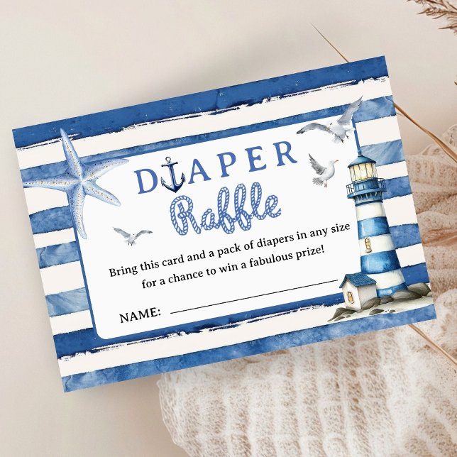 Tarjeta De Recepción Nautical Baby Shower Boy Navy Blue Diaper Raffle (Subido por el creador)