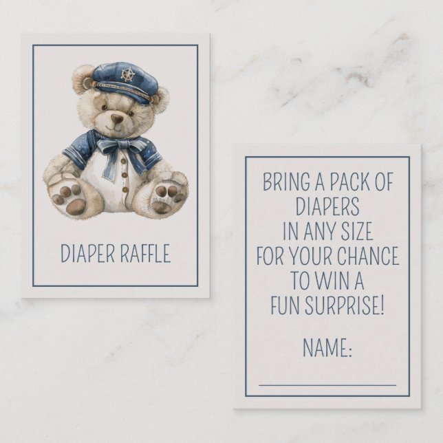 Tarjeta De Recepción Nautical Blue Baby Bear Diaper Raffle (Anverso / Reverso)