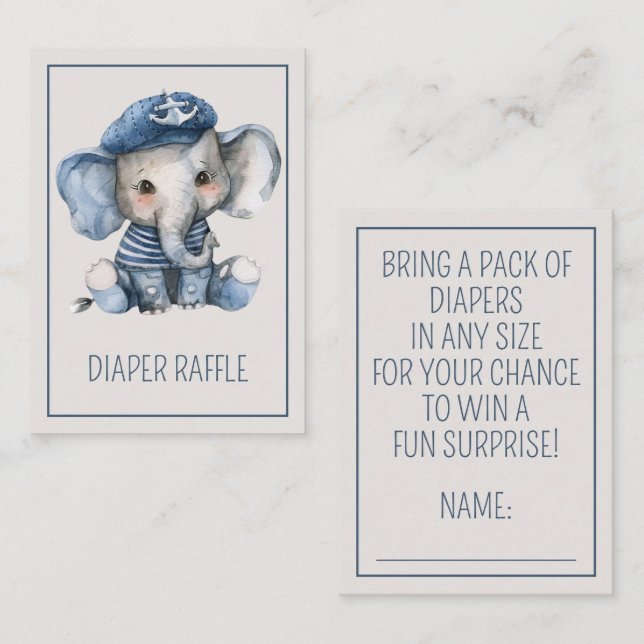Tarjeta De Recepción Nautical Blue Baby Elephant Diaper Raffle (Anverso / Reverso)