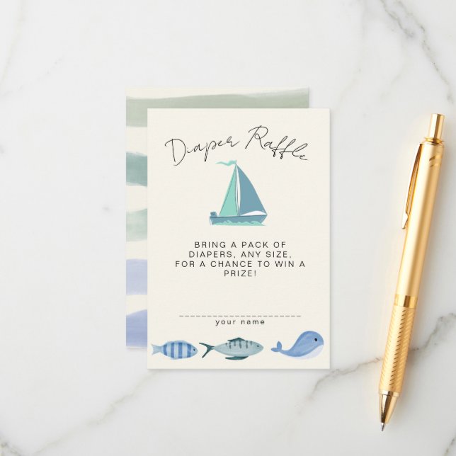 Tarjeta De Recepción Nautical Blue Diaper Raffle Simple Boy´s Shower (Anverso/Reverso In Situ)