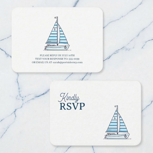 Tarjeta De Recepción Nautical Blue Sailboat Birthday RSVP (Keep your theme on course.)