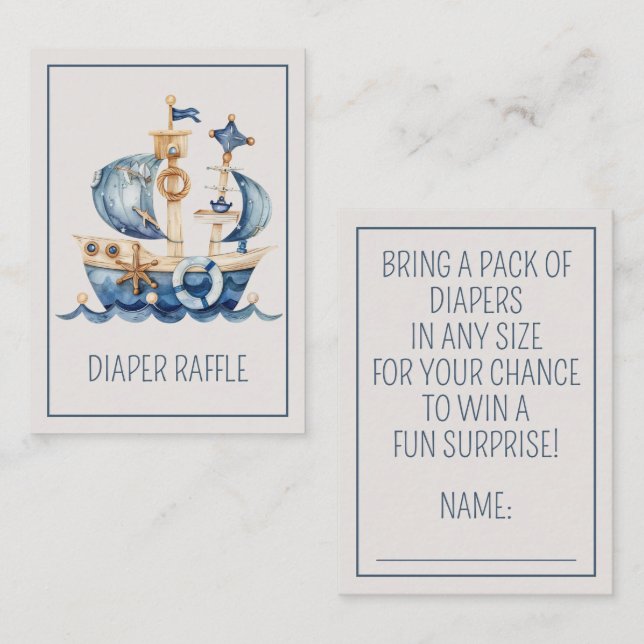 Tarjeta De Recepción Nautical Blue Ship Baby Shower Diaper Raffle (Anverso / Reverso)