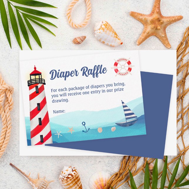 Tarjeta De Recepción Nautical boat blue red baby shower diaper raffle (Subido por el creador)