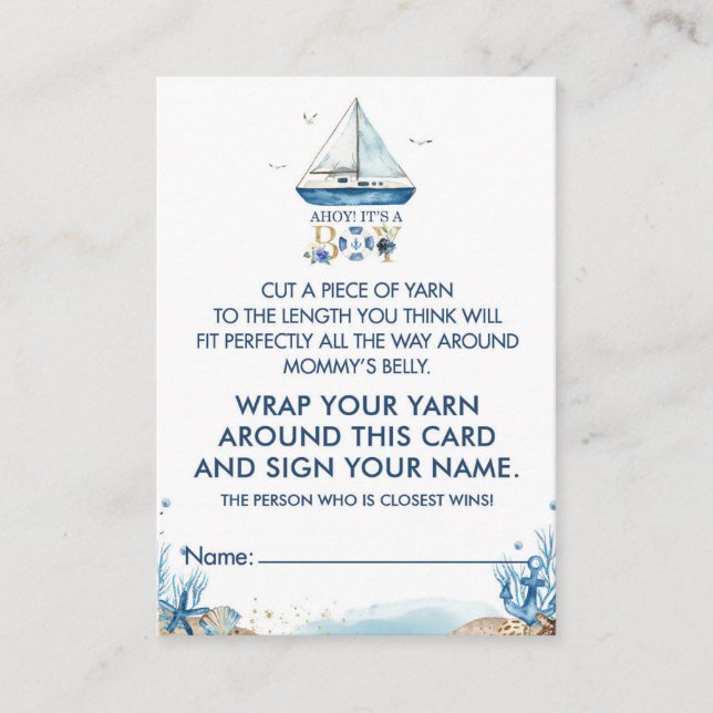 Tarjeta De Recepción Nautical Boat Cómo gran carta de juego de mami Bel (Anverso)
