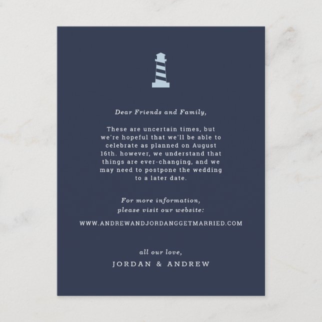 Tarjeta De Recepción Nautical Boda Postponement Card Insert Nave (Anverso)