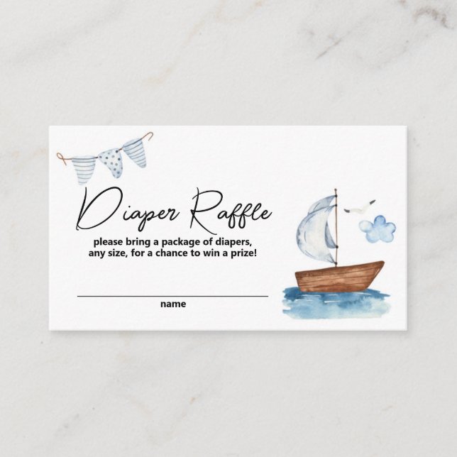 Tarjeta De Recepción Nautical Boy Baby Shower Diaper Raffle (Anverso)