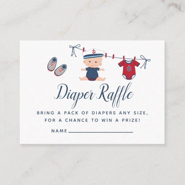 Tarjeta De Recepción Nautical Boy Baby Shower Diaper Raffle (Anverso)
