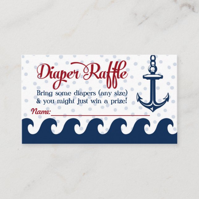 Tarjeta De Recepción Nautical Diaper Raffle Cards Baby Shower Insert (Anverso)