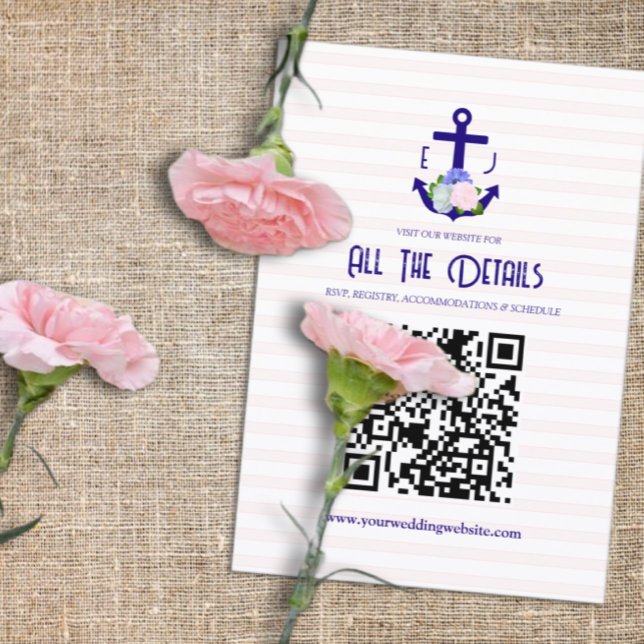 Tarjeta De Recepción Nautical Floral Stripes Wedding Details (Subido por el creador)