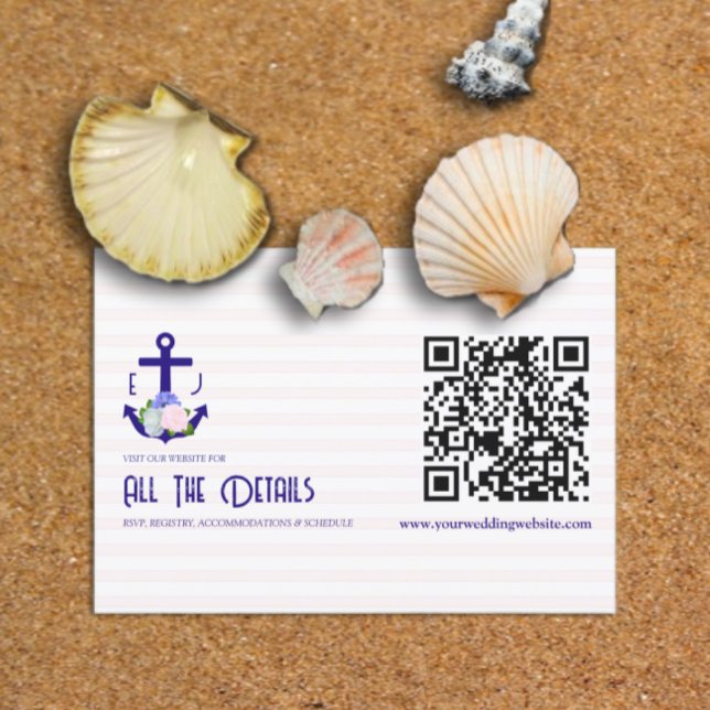 Tarjeta De Recepción Nautical Floral Stripes Wedding Details (Subido por el creador)