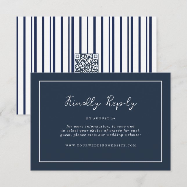 Tarjeta De Recepción Nautical Navy Stripe Online RSVP Enclosure Card (Anverso / Reverso)