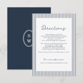 Tarjeta De Recepción Nautical Navy Stripe Wedding Directions Card