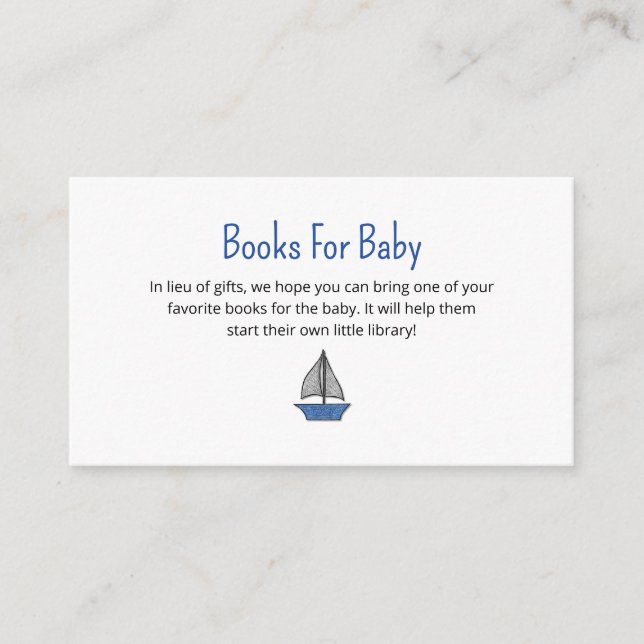 Tarjeta De Recepción Nautical Sailboat Books Request Baby Shower (Anverso)