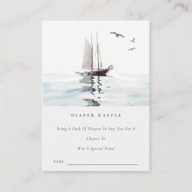 Tarjeta De Recepción Nautical Sailing Yacht Diaper Raffle Baby Shower (Anverso)
