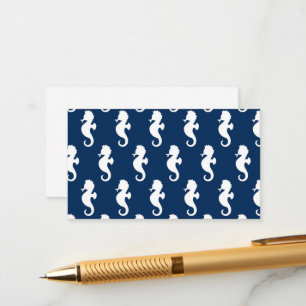 Tarjeta De Recepción Nautical Seahorse Navy Blue White Ocean Sea Animal