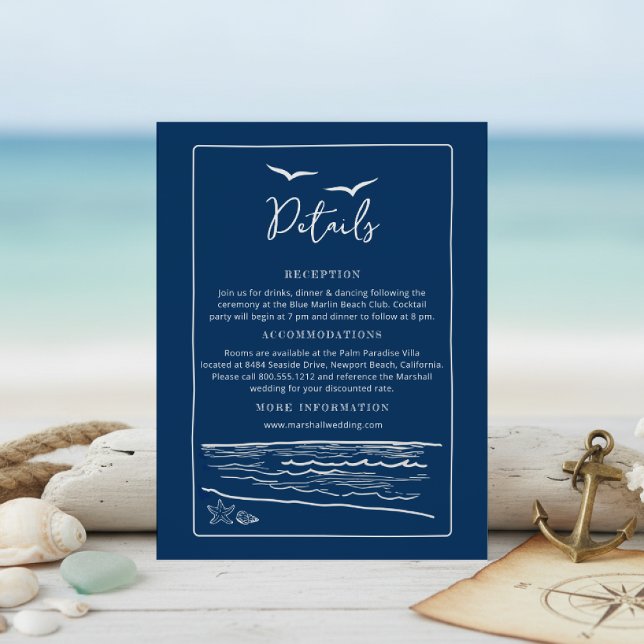 Tarjeta De Recepción  Nautical Wedding Details Card | Ocean & Seashells (Subido por el creador)