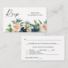 Tarjeta De Recepción Naval Presupuestaria, Azul Dusty y Floral Rosa 2SM