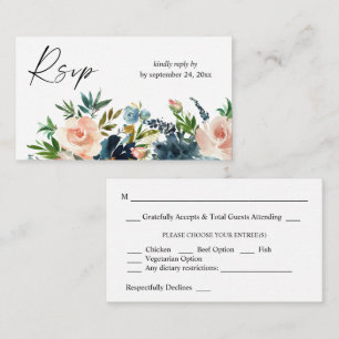 Tarjeta De Recepción Naval Presupuestaria, Azul Dusty y Floral Rosa 2SM