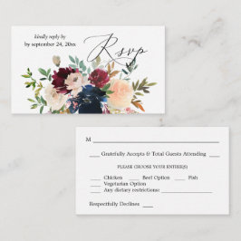 Tarjeta De Recepción Naval Presupuestaria, Borgoña, Floral Rosa 2SM Com