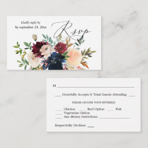 Tarjeta De Recepción Naval Presupuestaria, Borgoña, Floral Rosa 2SM Com