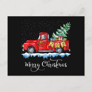 Tarjeta De Recepción Navidad Vintage Feliz Camión Rojo Antiguo Ch