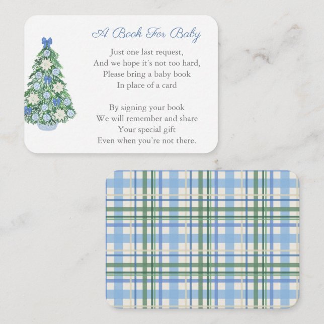 Tarjeta De Recepción Navidades Azules De Preppy Traen Un Libro Para Bab (Anverso / Reverso)