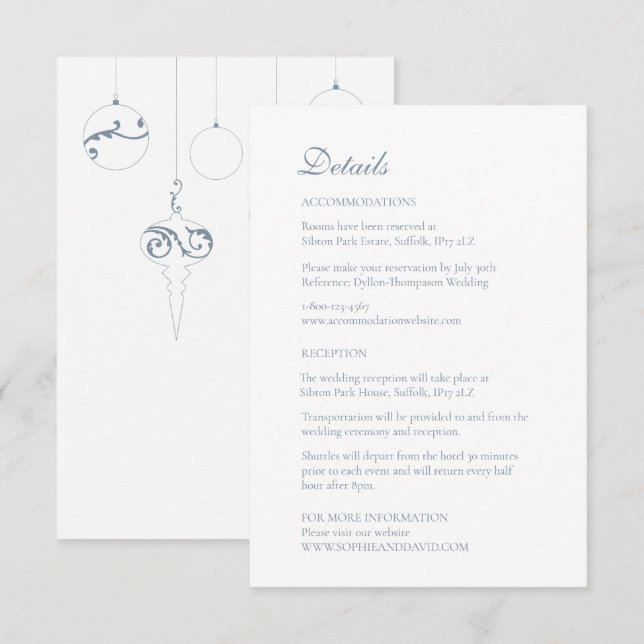 Tarjeta De Recepción Navidades Bauble Ornaments Winter Blue (Anverso / Reverso)