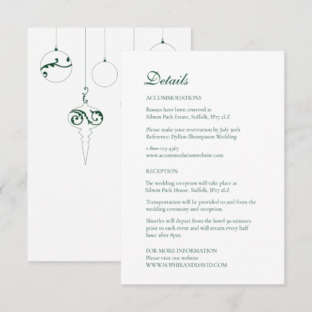 Tarjeta De Recepción Navidades Bauble Ornaments Winter Green (Anverso / Reverso)