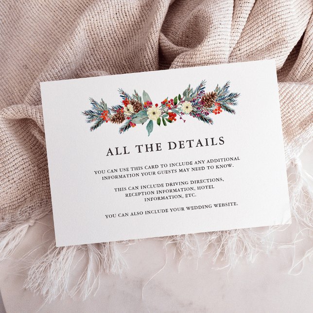 Tarjeta De Recepción Navidades Berries | Detalles del invitado del Boda (A holiday wedding rsvp card with Christmas berries and flowers)