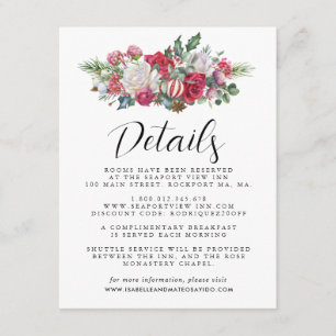 Tarjeta De Recepción Navidades Boda Floral Rojo Detalles del invitado