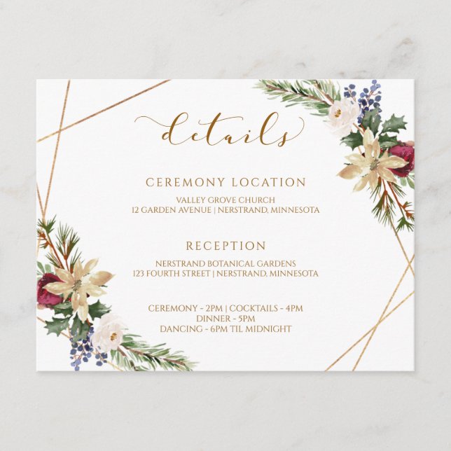 Tarjeta De Recepción Navidades Boda Winter Elegant Detalles Modernos (Anverso)