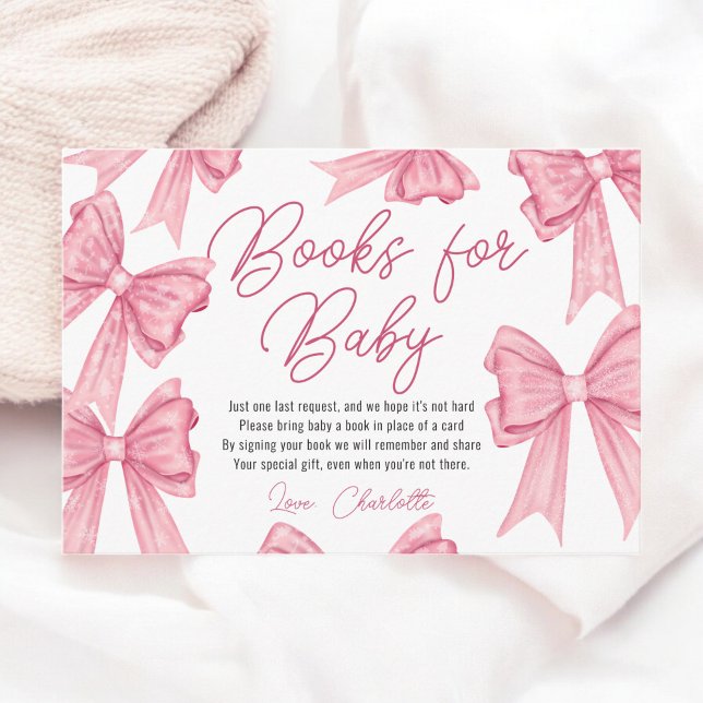 Tarjeta De Recepción Navidades Coquette Pink Bow Books Baby Shower (Christmas Coquette Pink Bow Books Baby Shower Enclosure Card)