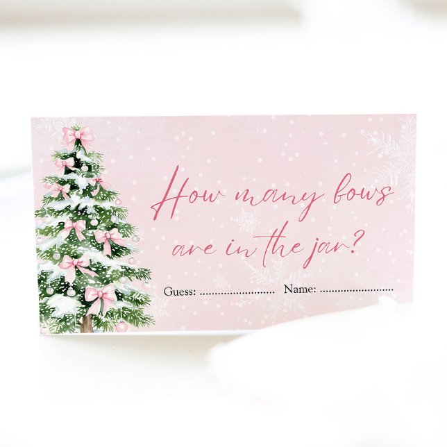 Tarjeta De Recepción Navidades de arcos rosados cuántos doblan juego Ba (Pink Bows Christmas How Many Bows Baby Shower Game)