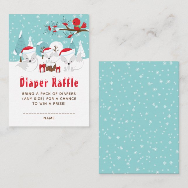 Tarjeta De Recepción Navidades de Fox del Ártico Woodland Diaper Raffle (Anverso / Reverso)