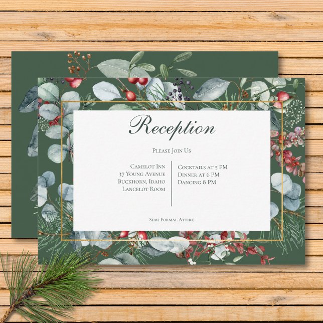 Tarjeta De Recepción Navidades de invierno Green Reception (Winter Christmas Greenery Green Reception Enclosure Card)