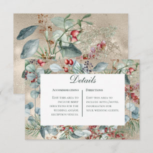Tarjeta De Recepción Navidades de invierno Greenery Gold Detalles Boda