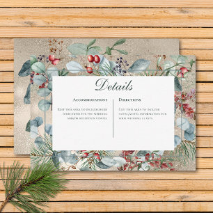 Tarjeta De Recepción Navidades de invierno Greenery Gold Detalles Boda