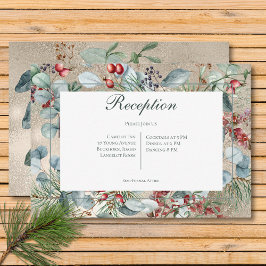 Tarjeta De Recepción Navidades de invierno Greenery Gold Receptor Boda