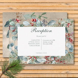 Tarjeta De Recepción Navidades de invierno Greenery Gold Receptor Boda