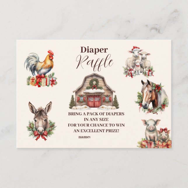 Tarjeta De Recepción Navidades de la granja de invierno Diapper Raffle (Anverso)