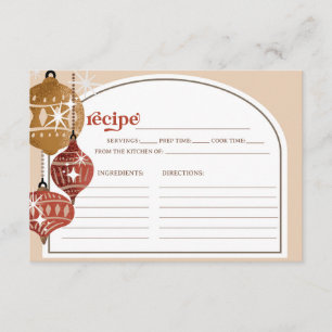 Tarjeta De Recepción Navidades de ornamentos retro bauble receta roja