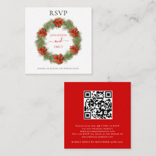 Tarjeta De Recepción Navidades de Poinsettia Boda Código QR RSVP