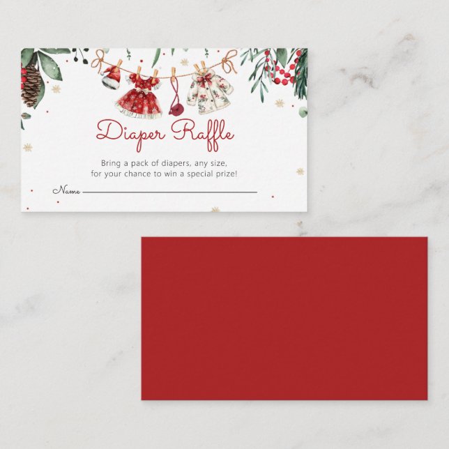 Tarjeta De Recepción Navidades de Santa Bebé Chica Rropa Diaper Raffle (Anverso / Reverso)