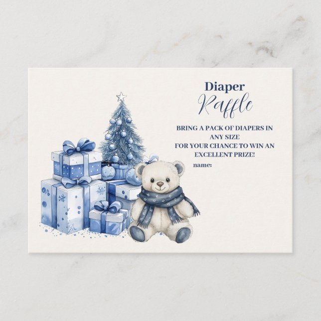 Tarjeta De Recepción Navidades del oso azul Baby Shower Diapper Raffle (Anverso)